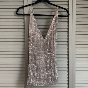 NWT Express Silver/Grey Sequinned Cross-back Tank